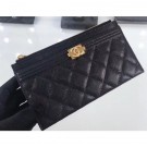 AAA Chanel Grained Leather Boy Pouch Clutch Bag A84478 Black/Gold AQ01916