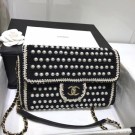 AAA chanel pearl knitwear classic flap bag black AQ03197