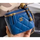 AAA Chanel Pearl on Chain Small Classic Box with Chain Bag AP1447 Blue 2020 AQ03937