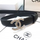 AAA Chanel Smooth Calfskin Belt 25mm with Crystal Metal CC Buckle Black 2019 Collection AQ01724