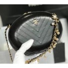Best Chanel Calfskin Chevron Evening Bag With Pearls Chain Black 2019 AQ04069