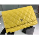 Best Fake Chanel Wallet On Chain WOC Bag in Patent Leather Yellow/Silver AQ04161