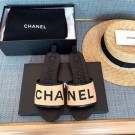 Best Quality Chanel logo slippers in lambskin apricot 2019 AQ01495