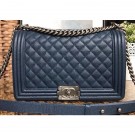 Chanel Caviar Leather Boy Flap New Medium Bag Navy Blue/Silver AQ03809