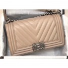 Chanel Lambskin Chevron Boy Flap Medium Bag Beige AQ01869
