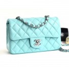 Chanel Lambskin Classic Flap Bag A01116 Light Blue With Silver Hardware AQ03428
