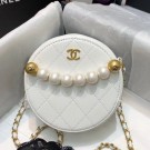 Chanel Quilted Leather Pearl Round Clutch with Chain White 2019 Collection AQ03654