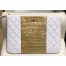 Chanel Reissue 2.55 Lambskin and Crocodile Embossed Calfskin Pouch Clutch Bag A82725 White/Gold 2019 AQ00546