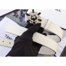 Chanel Width 3cm Crystal and Pearl Flower Buckle Leather Belt White AQ03616