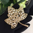 Copy Chanel Leaf Brooch AB0195 Gold/Pearly White/Gray 2018 AQ03951