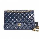 High Imitation Chanel Classic jumbo Flap Bag 1113 navy blue in patent leather with silver Hardware AQ01996