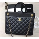 High Quality Chanel Quilting Shopping Tote Bag Black/Gold 2019 AQ01469