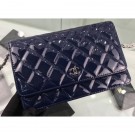 Imitation Cheap Chanel Wallet On Chain WOC Bag in Patent Leather Navy Blue/Silver AQ02623