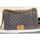 Knockoff Chanel Caviar Leather Chevron Boy Flap Medium Bag Gray/Gold AQ01068