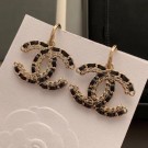 Knockoff Chanel Chain Leather CC Short Earrings Black/Gold 2019 Collection AQ02312