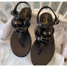 Knockoff Chanel Lambskin Classic Camellia Thong Sandals Black 2020 Collection AQ01117