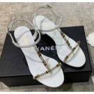 Knockoff Chanel Satin & Strass Sandals G36122 White 2020 Collection AQ03489