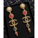 Replica AAAAA Chanel CC Triangle Pendant Clip-on Earrings AB0281 Gold/Red/Blue/Pearly White 2018 AQ03442
