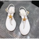 Replica Chanel Grosgrain & Goatskin Flat Sandals With Star Buckle White 2020 Collection AQ01086