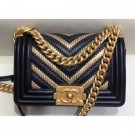 Replica Chanel Metallic Boy Small Flap Bag Chevron Black/Gold 2019 AQ01822