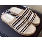 Replica Luxury Chanel Top Quality Chain Lambskin Espadrilles Mules G35931 White/Black 2020 AQ04240