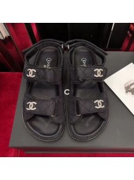 AAA 1:1 Chanel Canvas Strap Crystal CC Flat Sandals G3445 Black 2020 Collection AQ01021