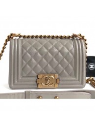 AAA 1:1 Chanel Caviar Leather Boy Flap Small Bag Pale Gray/Gold AQ03938