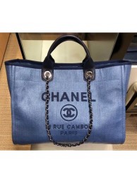 AAA 1:1 Chanel Deauville Canvas Tote Medium Shopping Bag Blue AQ03142
