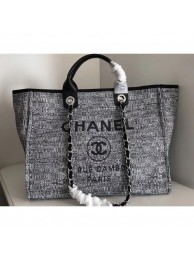 AAA 1:1 Chanel Golden Silk Thread Deauville Canvas Shopping Bag Black AQ02024