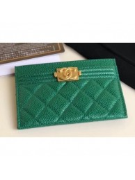 AAA 1:1 Chanel Pearl Caviar Leather Boy Card Holder Green 2018 AQ04198