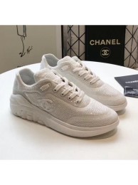 AAA Chanel CC Logo Sequins & Leather Sneakers G35936 White 2020 Collection AQ01707