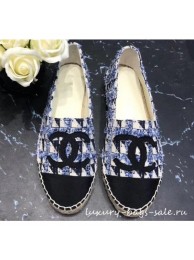 AAA Chanel CC Logo Tweed Fabric Espadrilles G34436 Blue 2019 AQ00506