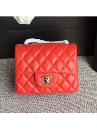AAA Chanel Classic Flap Mini Bag A1115 in Lambskin Leather Red with Silver Hardware AQ02151