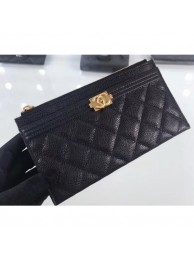 AAA Chanel Grained Leather Boy Pouch Clutch Bag A84478 Black/Gold AQ01916