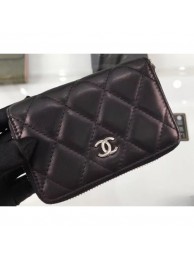 AAA Chanel Lambskin Classic Zipped Card Holder A69271 Black/Silver AQ02886