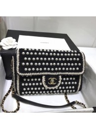 AAA chanel pearl knitwear classic flap bag black AQ03197