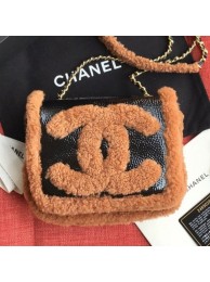 AAA Chanel Shearling Sheepskin and Vintage Leather Flap Bag AS0321 Black/Brown 2019 Collection AQ03423