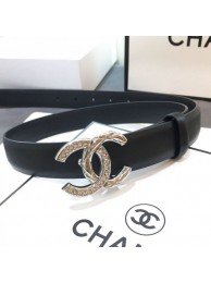 AAA Chanel Smooth Calfskin Belt 25mm with Crystal Metal CC Buckle Black 2019 Collection AQ01724