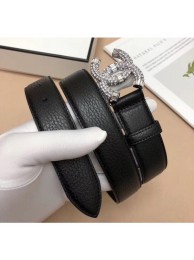 AAA Fake Chanel Width 3cm Grainy Calfskin Belt With Crystal CC Buckle Black/Silver 2020 Collection Belt AQ01040
