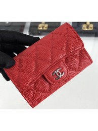 AAA Imitation Chanel Grained Leather Classic Flap Card Holder A80799 Red/Silver AQ03241