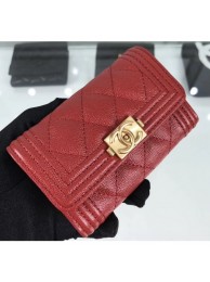 AAA Knockoff Chanel Grained Calfskin Boy Flap Card Holder A80603 Red/Gold AQ02292
