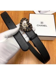 AAA Replica Chanel Width 3cm Chain Heart CC Logo Buckle Leather Belt Black AQ03794