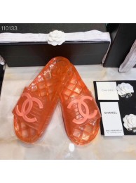 AAAAA Chanel CC Logo Transparent PVC Shower Shoes Mules Slipper Sandals Orange 2019 AQ00959