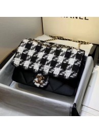 Best 1:1 Chanel Quilted Calfskin and Houndstooth Tweed Medium Flap Bag AS1154 Black/White 2019 Collection AQ01855