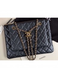 Best 1:1 Chanel Shiny Lambskin Double Clutch with Chain Bag AP1073 Black 2020 AQ03101