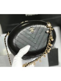 Best Chanel Calfskin Chevron Evening Bag With Pearls Chain Black 2019 AQ04069