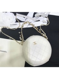 Best Chanel City Box Round Evening Bag with Pearl Chain AS0203 White 2019 AQ00952
