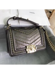 Best Chanel Metallic Crumpled Calfskin Small Boy Chanel Bag A67085 2018(Gold-Tone Metal) Collection AQ02727