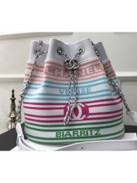Best Chanel Venise Biarritz Mixed Fibers Drawstring Bag AS0464 White/Multicolor 2019 AQ02779