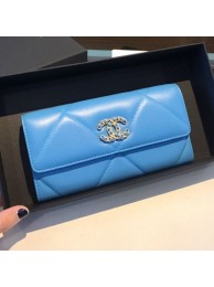 Chanel 19 Goatskin Long Flap Wallet AP0955 Blue 2019 Collection AQ00631